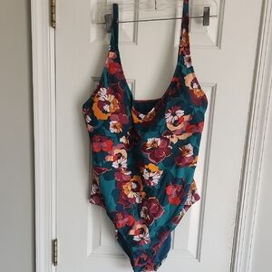 Blue and Red Floral One Piece Swimsuit